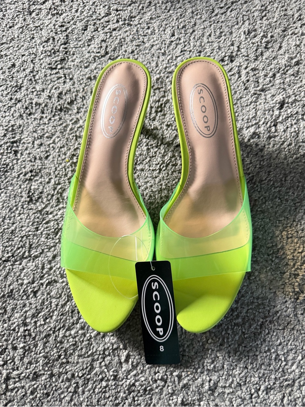 Scoop Neon Green Clear-Band Slide Mules